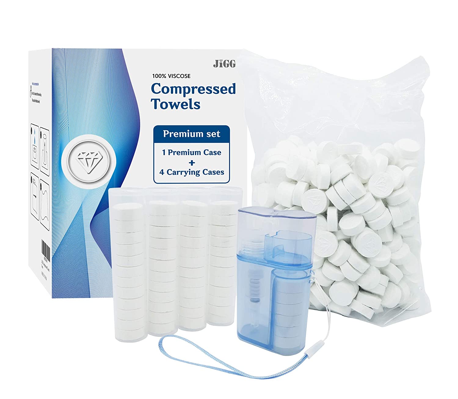 Compressed Towels 500 Bulk Pack Water Wipes Set  Toilet Paper Tablets with Dispenser and 4 Carrying Cases Coin Tissues