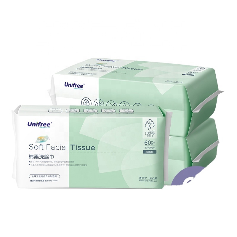 Unifree soft cotton facial tissue, face cleaning, wet and dry dual use