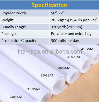 90c hot water soluble embroidery backing paper,non woven fabric rolls
