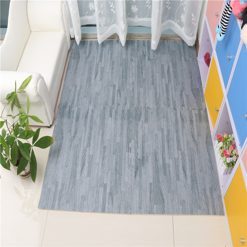 Wood Grain Floor Mat 3/8-Inch Thick Foam Interlocking Flooring Tiles with Borders for Home Office Playroom Basement, 4 Wood G