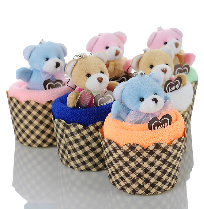 Wholesale cake towels cute cotton birthday bear compressed gift towel cake