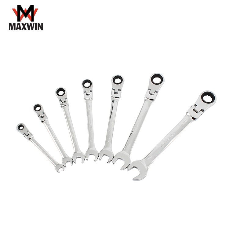 China High Reputation Computer Hardware Hand Tools Customized 8mm 19mm 7pcs Plastic Holder Chrome Vanadium Open End Spanner 72 Tooth Flexible Ratchet Wrench Set Maxwin Hardware Factory And Manufacturers Maxwin