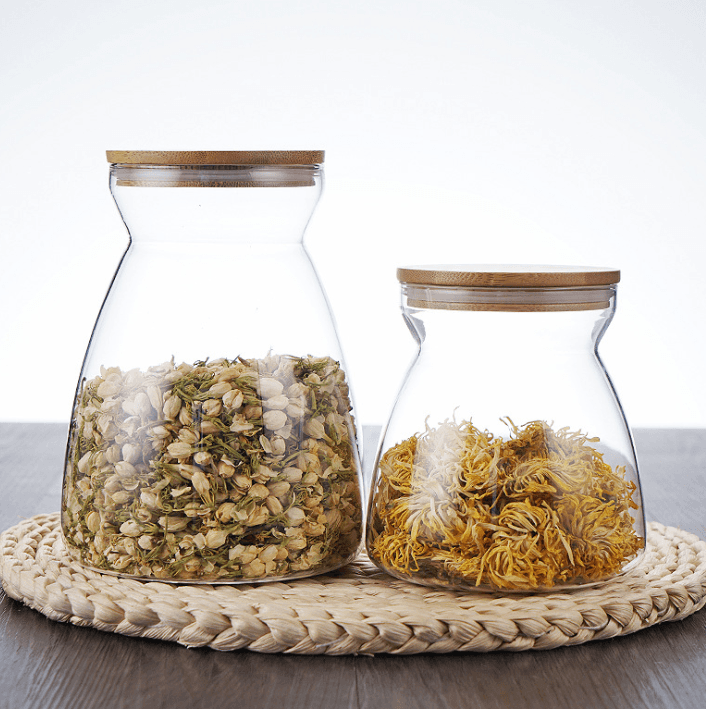 Oem 1000ml Glass Kitchen Storage Jar Canister With Bamboo Lid