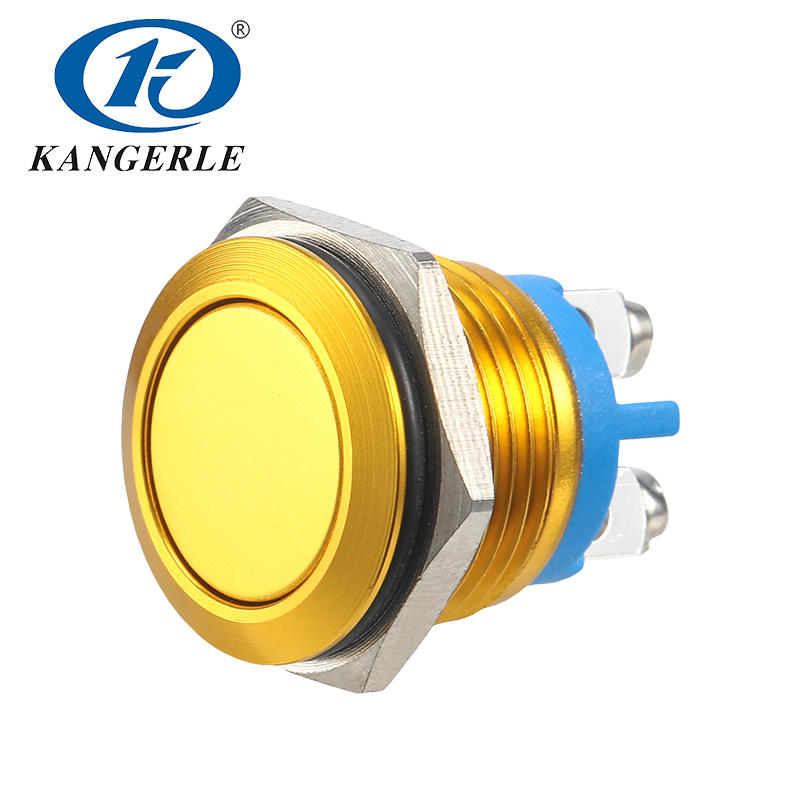 16A Yellow metal push button switch 16mm flat head without LED