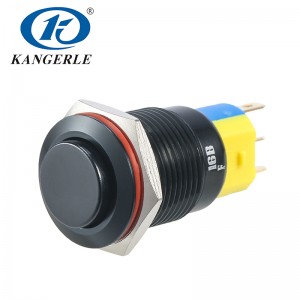 16B Momentary black metal push button switch 16mm high head without LED