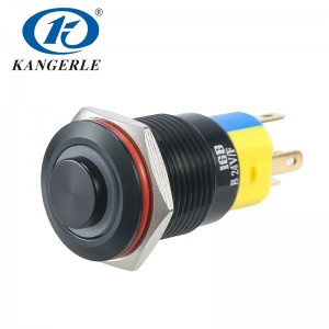 16B Momentary black metal push button switch 16mm high head with circle LED