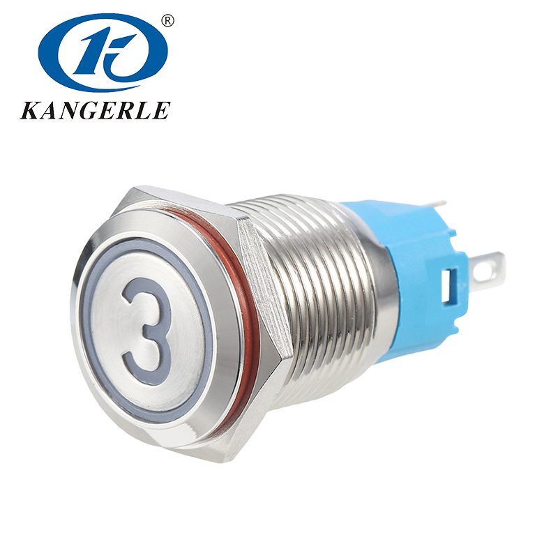 16C Metal push button switch 16mm flat head with circle LED 3