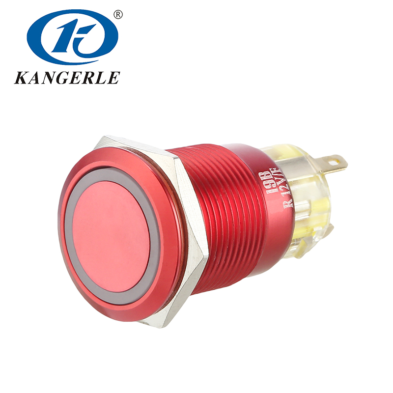 19B Momentary red metal push button switch 19mm flat head with circle LED