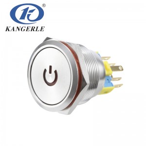 25A Momentary metal push button switch 25mm flat head with power LED