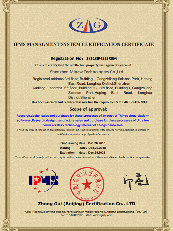 Minew on being awarded the IPMS Management System Certification