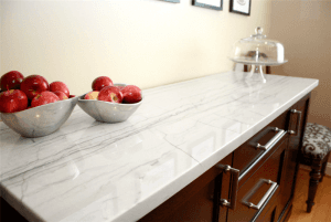Opus white quartzite kitchen countertops