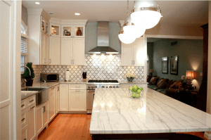 Opus white quartzite kitchen countertops