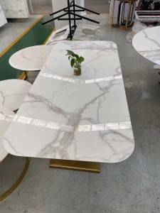 crystallized glass calacatta white stone table top