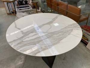 crystallized glass calacatta white stone table top