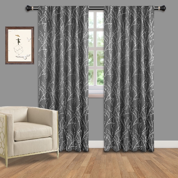 Black/Grey Threaded bars /7 invisible hangers/hook curtains 50 inches wide branch jacquard curtains/curtain series/HS11678 Featured Image