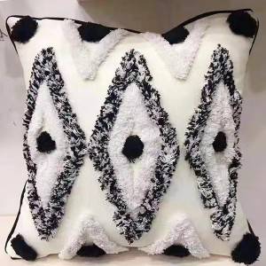 18″×18″ Canvas long hair embroidery cushion/High-grade fringe edge throw pillow-205-1
