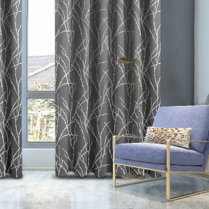 Black/Grey Threaded bars /7 invisible hangers/hook curtains 50 inches wide branch jacquard curtains/curtain series/HS11678