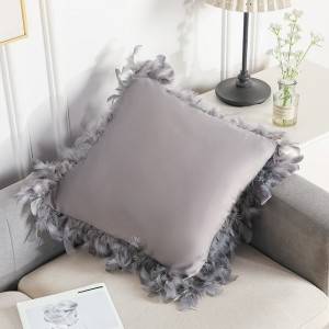 Popular velvet pillowcase with large feather in solid color, home pillow cushion-Pillow Series-HS21563