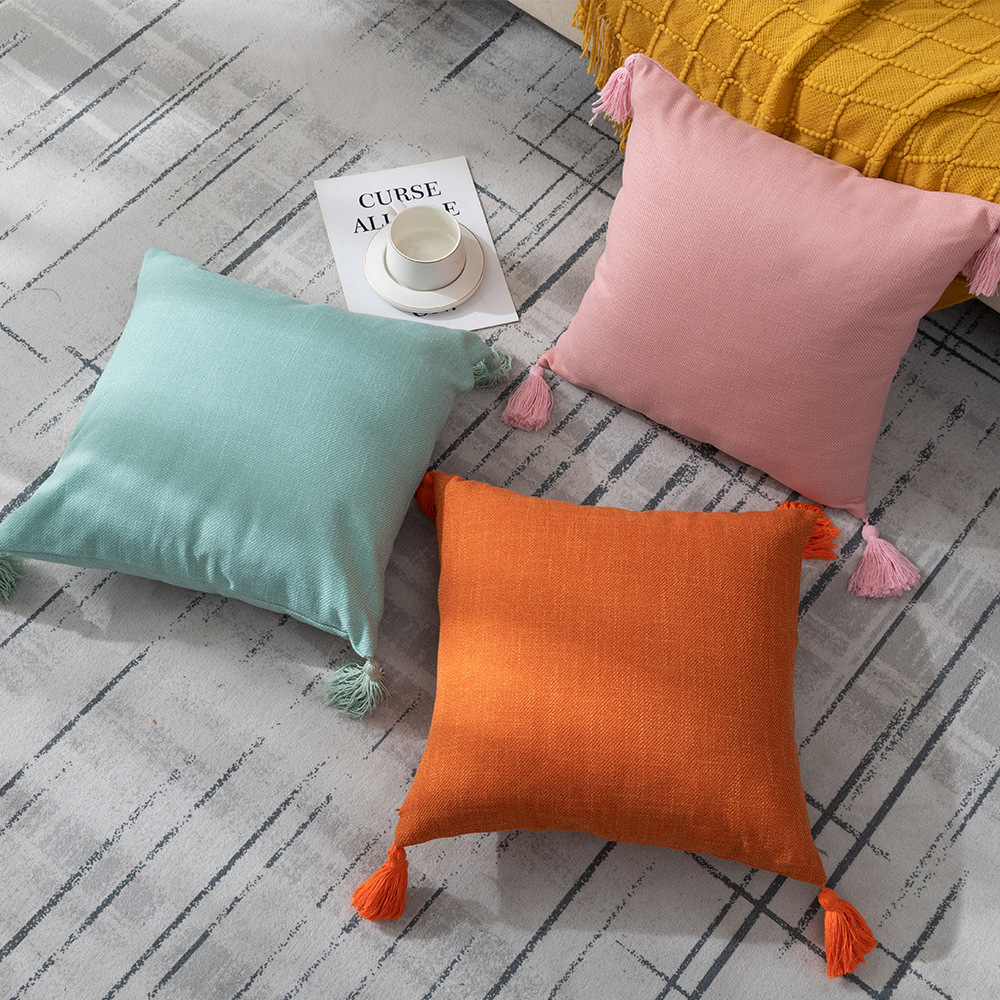 Imitation linen solid color cushion cover tassels design/cushion series-HS21741 Featured Image