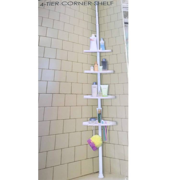 4-Tier Bathroom Bathtub and Shower Tension Magic Plastic Corner Shelf Caddy