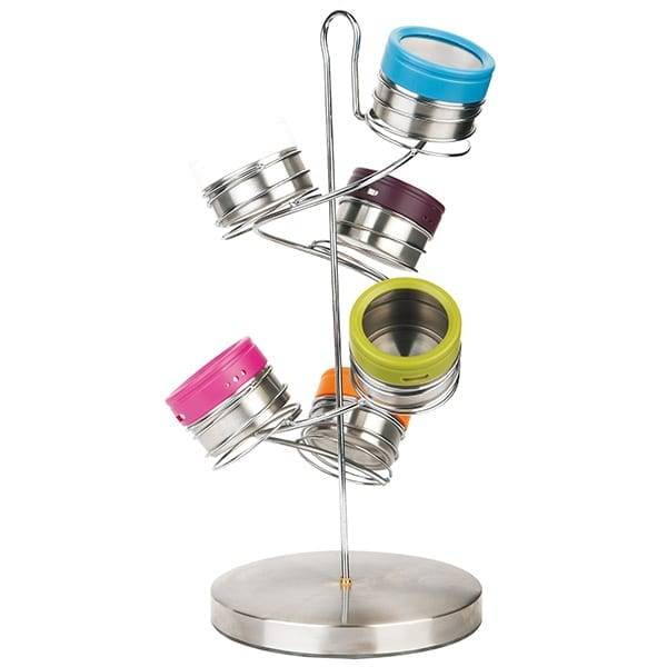 Magnetic Colorful Stainless Steel Spice Jar Set With Iron Stand Shaker Jack 6pcs Salt And Pepper Bottle Set