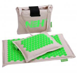 Tapis de massage d'acupression écologique de qualité supérieure, coton en lin biologique naturel pour le dos et le cou, tapis d'acupuncture et oreiller avec sac de transport en lin