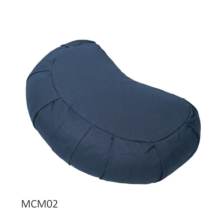 Crescent Meditation Cushion filled with Buckwheat Hulls with pleated sides and Carry handle Featured Image