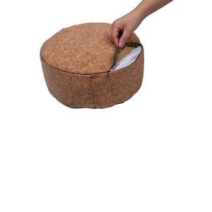 Round Cork fabric Meditation Pillow Bolster Filled with Granulated cork with Carry Handle