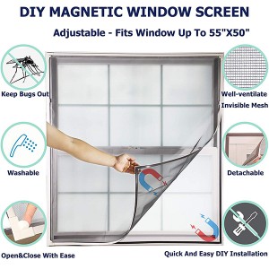 Adjustable Magnetic Window Screen fit Windows Up to 55″x50″ Removable&Washable with Easy DIY Installation