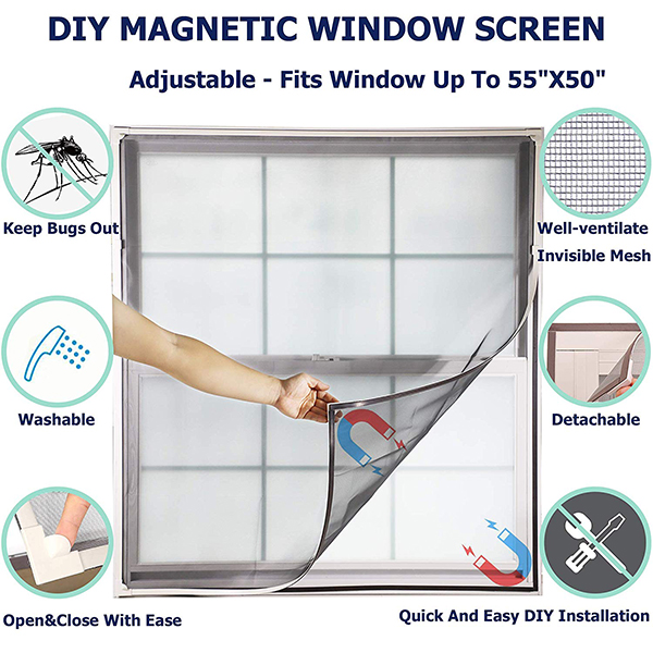 Hot New Products Polyester Black Anti Pollen Screen - Adjustable Magnetic Window Screen fit Windows Up to 55″x50″ Removable&Washable with Easy DIY Installation – Crscreen detail pictures