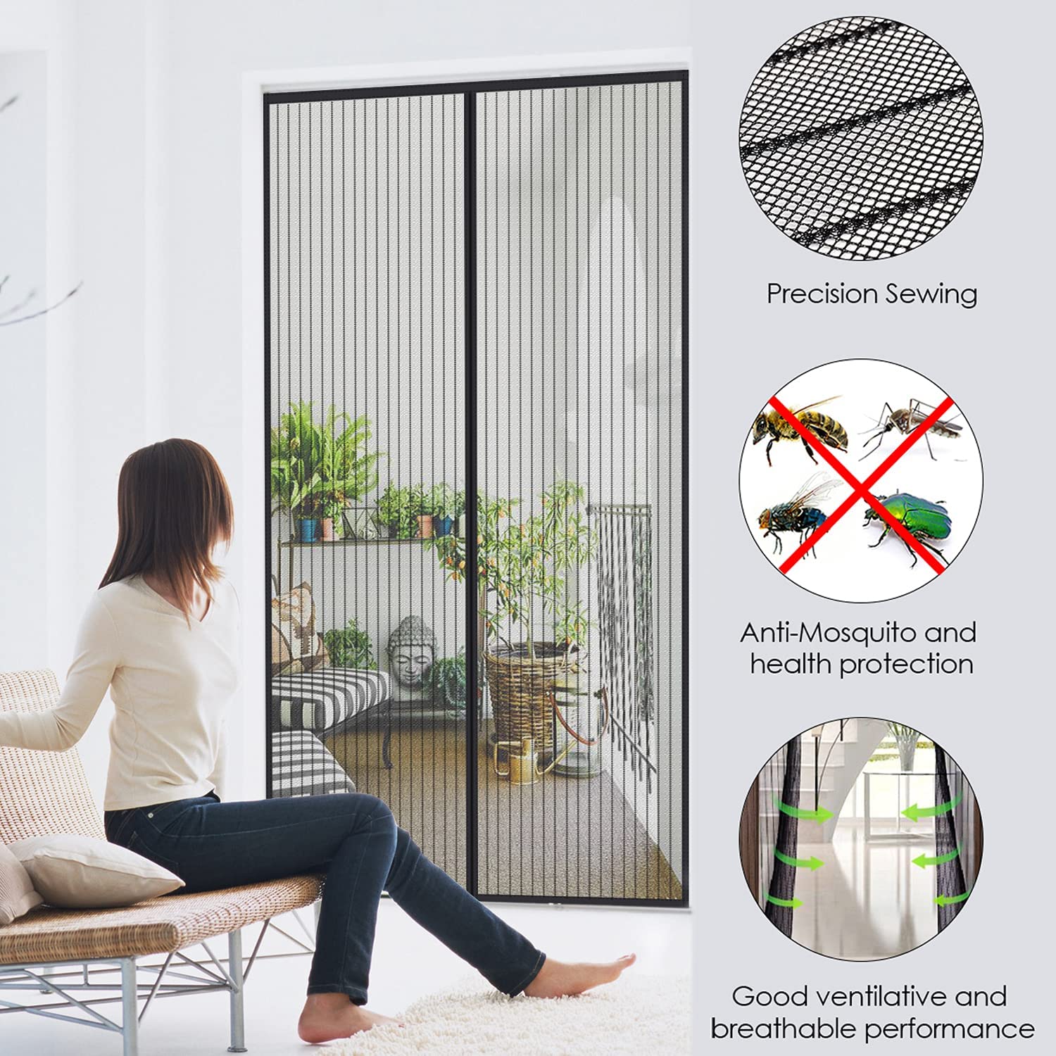 Big discounting Pleated Fly Screen Bunnings - Magnetic screen door curtain fiberglass mesh curtain with full frame hook&loop – Crscreen