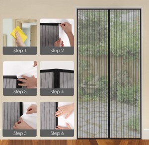 Magnetic screen door curtain fiberglass mesh curtain with full frame hook&loop