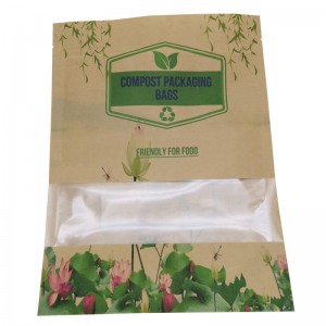 ECO friendly stand up packaging kraft paper bags with window and zipper