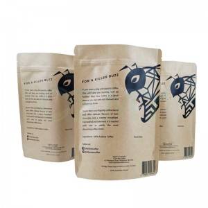Brown Paper Square bottom packaging bags na may AL foil at PLA valve para sa coffee packing.