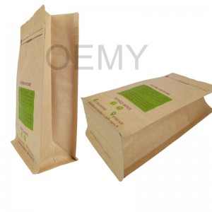Nuwe bio-afbreekbare materiaal vierkantige onderkant verpakkingsakke vir koffieboonverpakking.