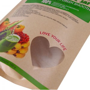 Biodegradable stand up dried fruit packaging bags with transparent heart window