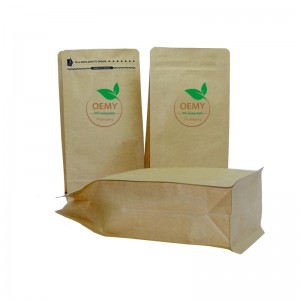 China-Lieferant von Verpackungen mit quadratischem Boden mit kompostierbarem Reißverschluss und Luftventil