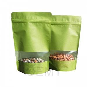 Pure green could dragon paper stand up pouch and transparent window for tea leaves.