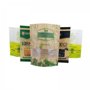 Fully biodegradable stand up packaging kraft paper bags with window and zipper