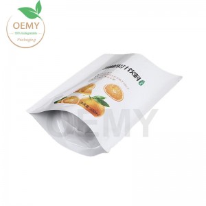 Heat sealed stand up packaging with easy-to-tear mouth for packing dried fruit.