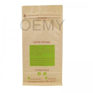 New biodegradable material square bottom packaging bags for coffee bean packing.