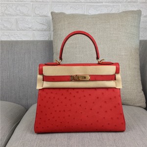 High Quality Fashion Red Ostrich Leather Paris Bags Handbags 28cm 32cm