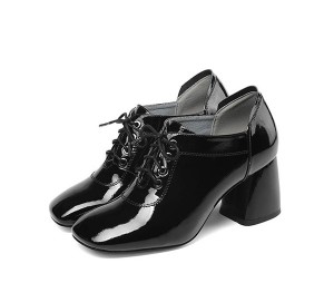 Black Patent Leather Square Toe Mid-Heeled Form...