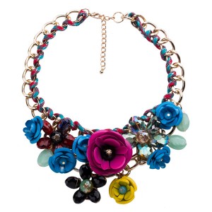 Women Fashion Rose Flower Necklace Beautiful Co...