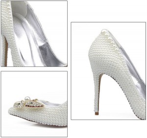 OEM Made Lady High Heel Dress Shoes With White Rhinestone Butterfly