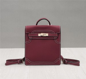 OEM Dark Red Lychee Leather Purses Handbags Brand Name Tote Bags Can Wear As Backpacks
