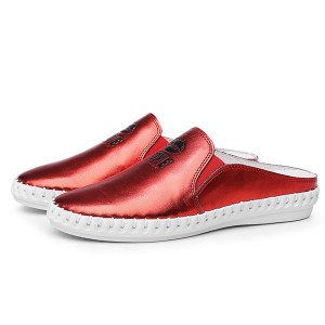 Red Patent Leather Loafers With White Outsole
