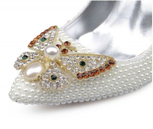 OEM Made Lady High Heel Dress Shoes With White Rhinestone Butterfly