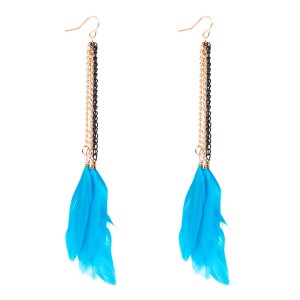 Wholesale Europe And The United States Brand Bohemian Style Women Blue Feather Earrings