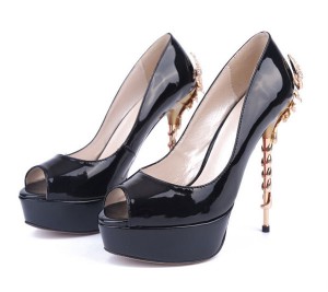 Black Patent Leather Platform Pumps Women 16cm High Heel